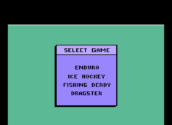 Sports Action Pak - Enduro, Ice Hockey, Fish, Dragster Title Screen